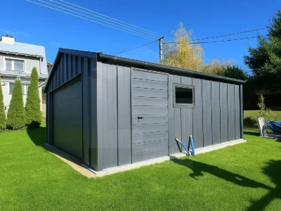 Garaż blaszany z bramą segmentową 7 x 6 antracyt