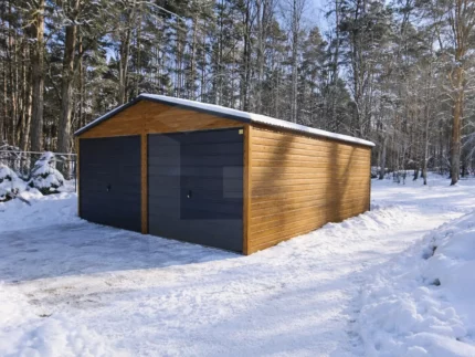 Garaż blaszany na dwa auta 6 x 5 multigloss, bramy grafit